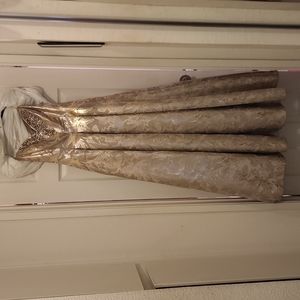 Gold Strapless Long Prom Dress